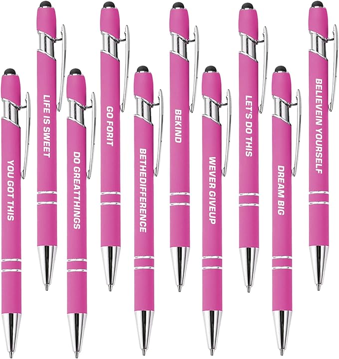 CRME 10pcs Inspirational Retractable Pen Funny School Supplies Pink Pens Black by Unknown
