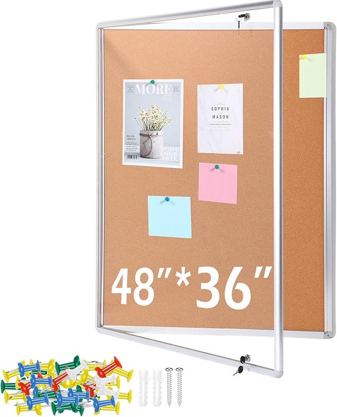 Cholemy Enclosed Bulletin Lockable Cork Case Notice Board 48 x 36 Inch by Cholemy