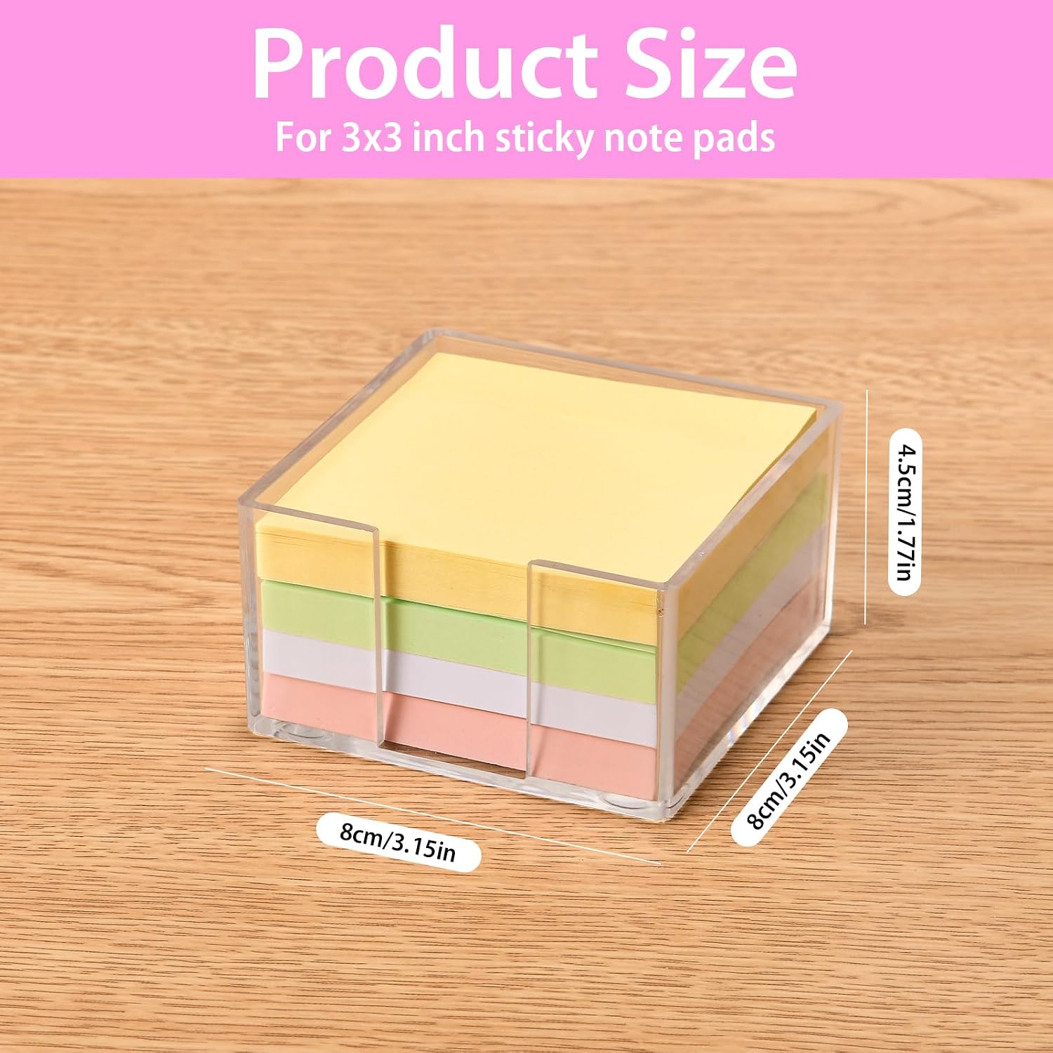 3x3 Inch Acrylic Sticky Note Holder, Crystal Clear Sticky Note Dispenser for Dorm Room Home and Office Acrylic Desk Organizer