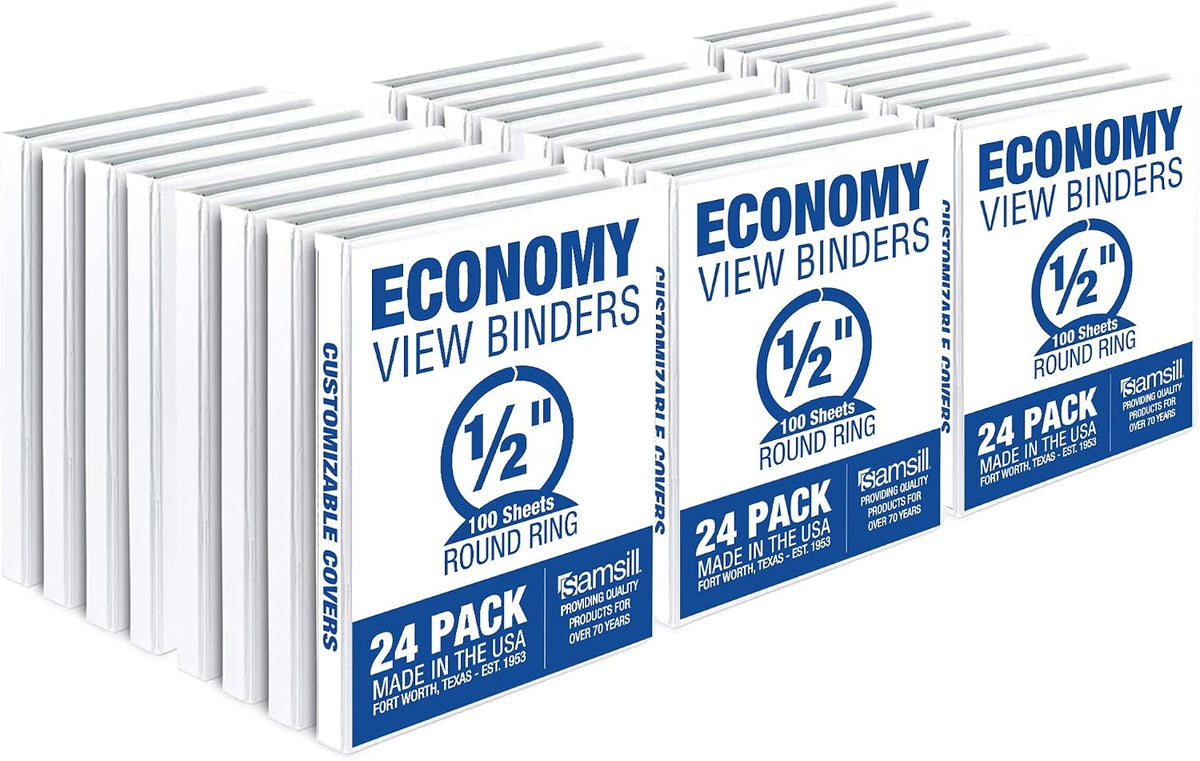 Samsill 0.5 Inch 3 Ring Binders, Made in USA, Economy Round Ring, 100 Sheet