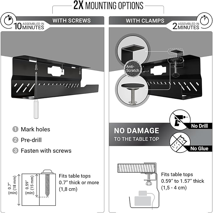 Under Desk Cable Management Tray no Drill – Wire Management - Image 3