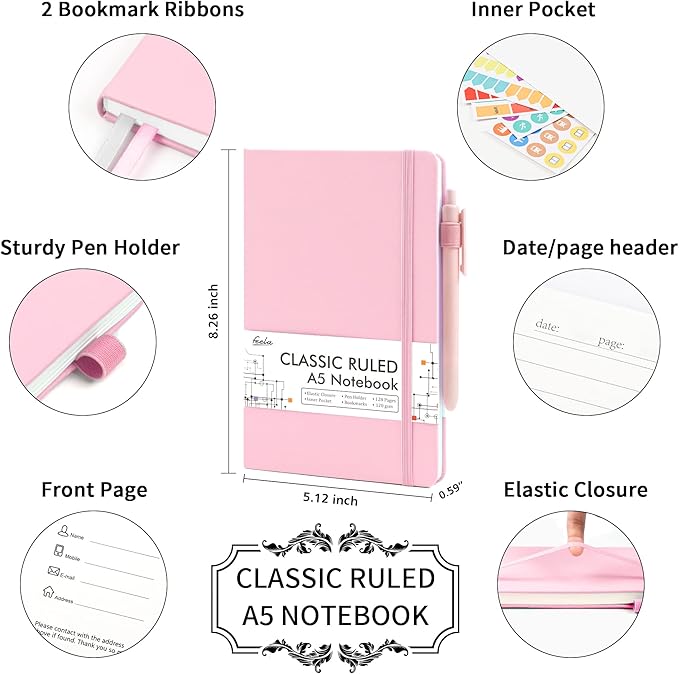 feela 12 Pack Notebooks Journals Bulk, Hardcover Notebook Classic Ruled Lined - Image 2