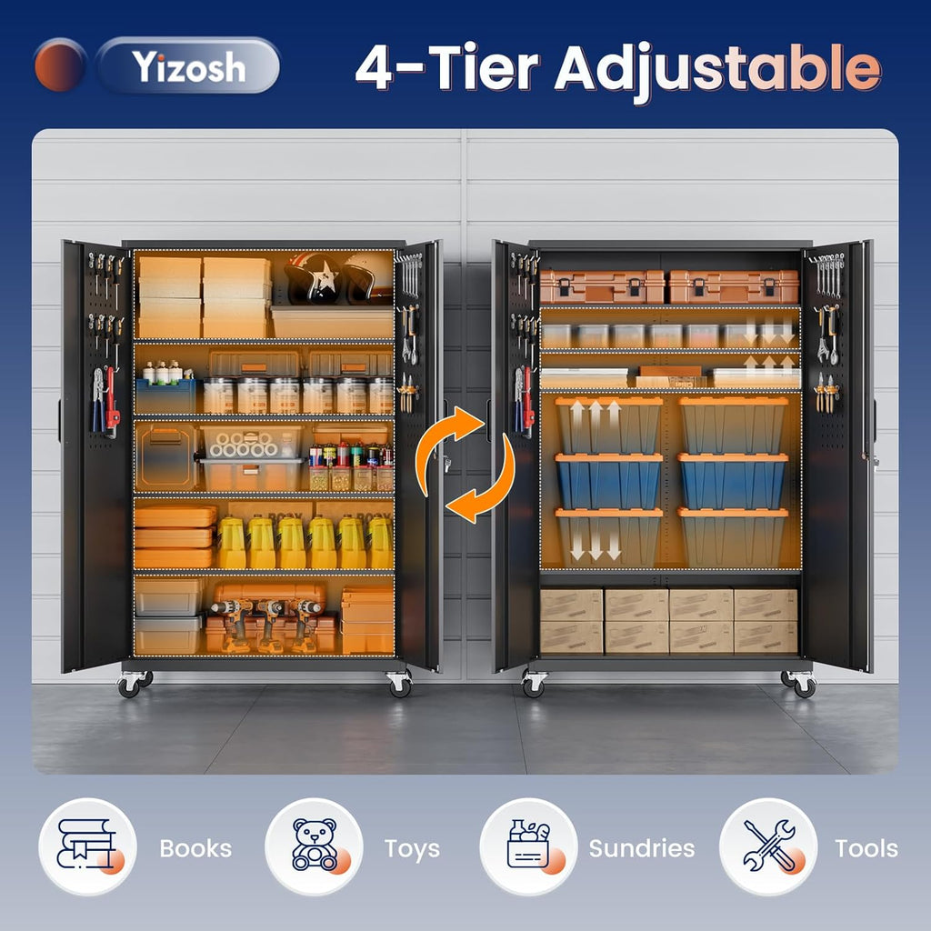 yizosh metal garage storage cabinet with locking doors, package contents