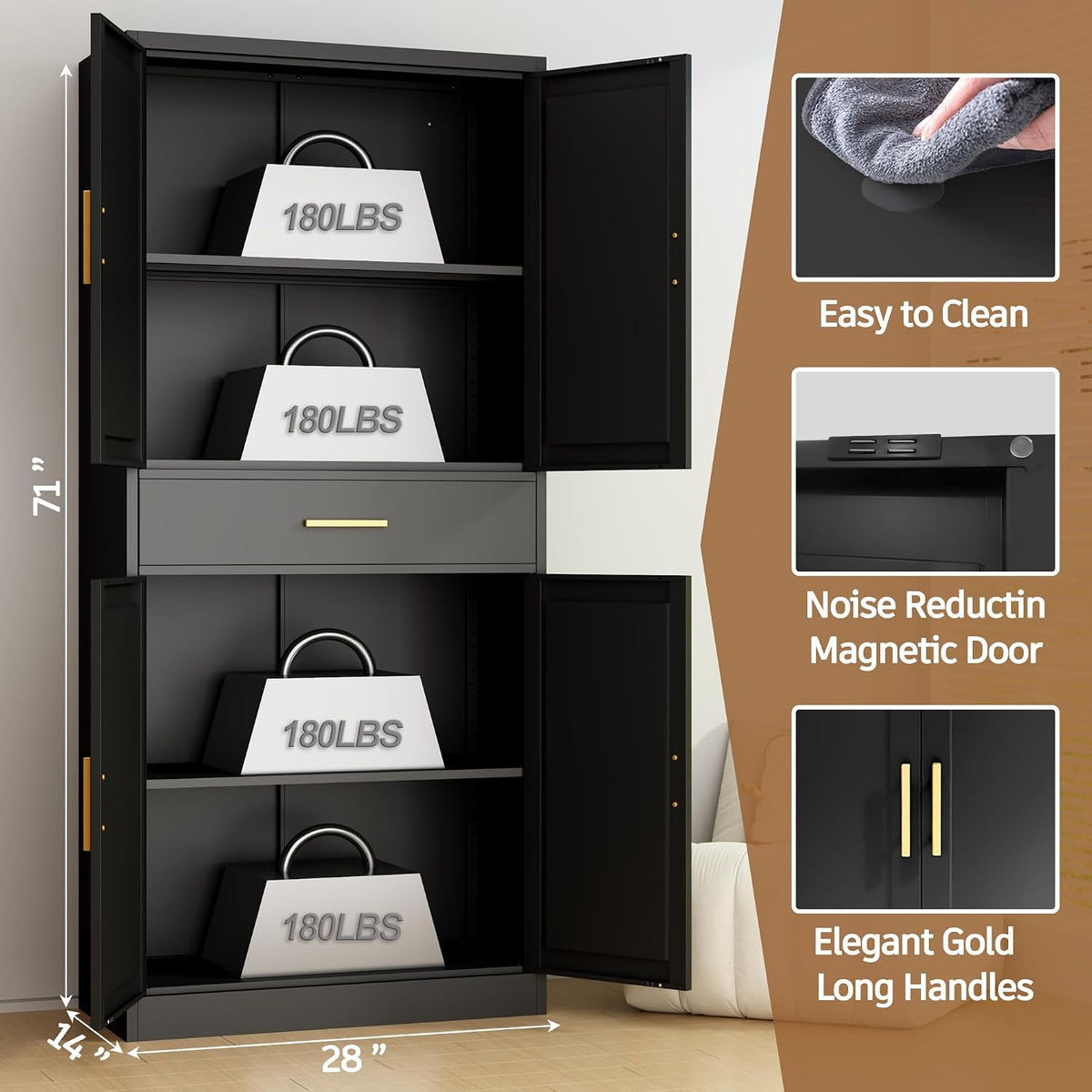 71" metal garage storage cabinet with 1 drawer,2, close-up detail
