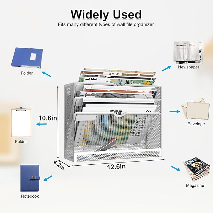 KZWKRG 4 Tier Magnetic File Holder, Large Capacity Mesh Hanging Wall Organizer - Image 5