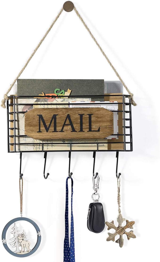 SRIWATANA Mail Organizer Wall Mount, Rustic Mail Holder Key Holder - Image 8