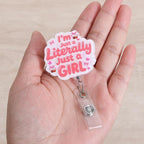 I’m Literally Just a Girl Funny Badge Reel | Cute Bow Retractable ID Card Badge - Image 2