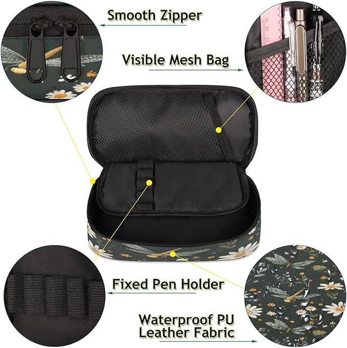Pardick Pencil Case，Butterfly Daisy Big Capacity Pencil Pouch Coin Pouch - Image 5