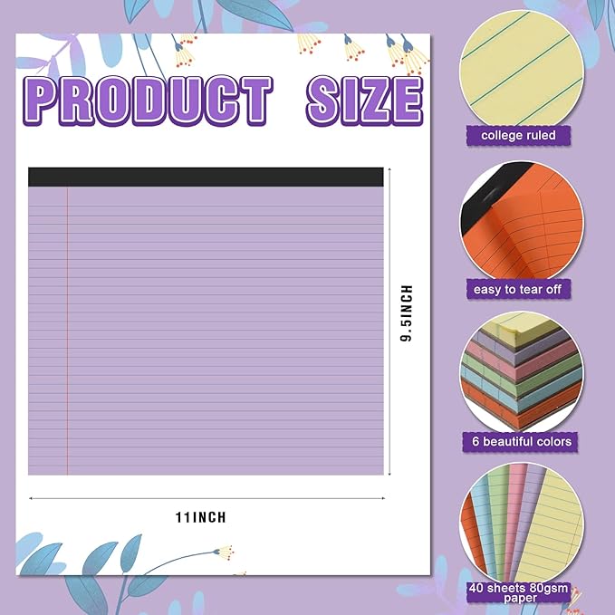 Lincia 6 Pcs 11" x 9.5" Legal Pads College Ruled Notepad Landscape Notebook - Image 2