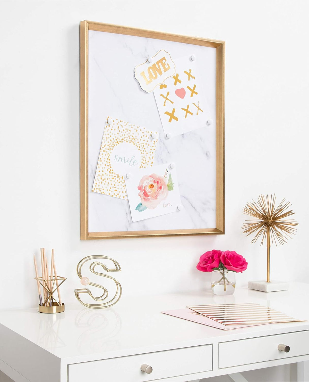 Kate and Laurel Calter Framed Decorative Magnetic Bulletin Board with Classic...