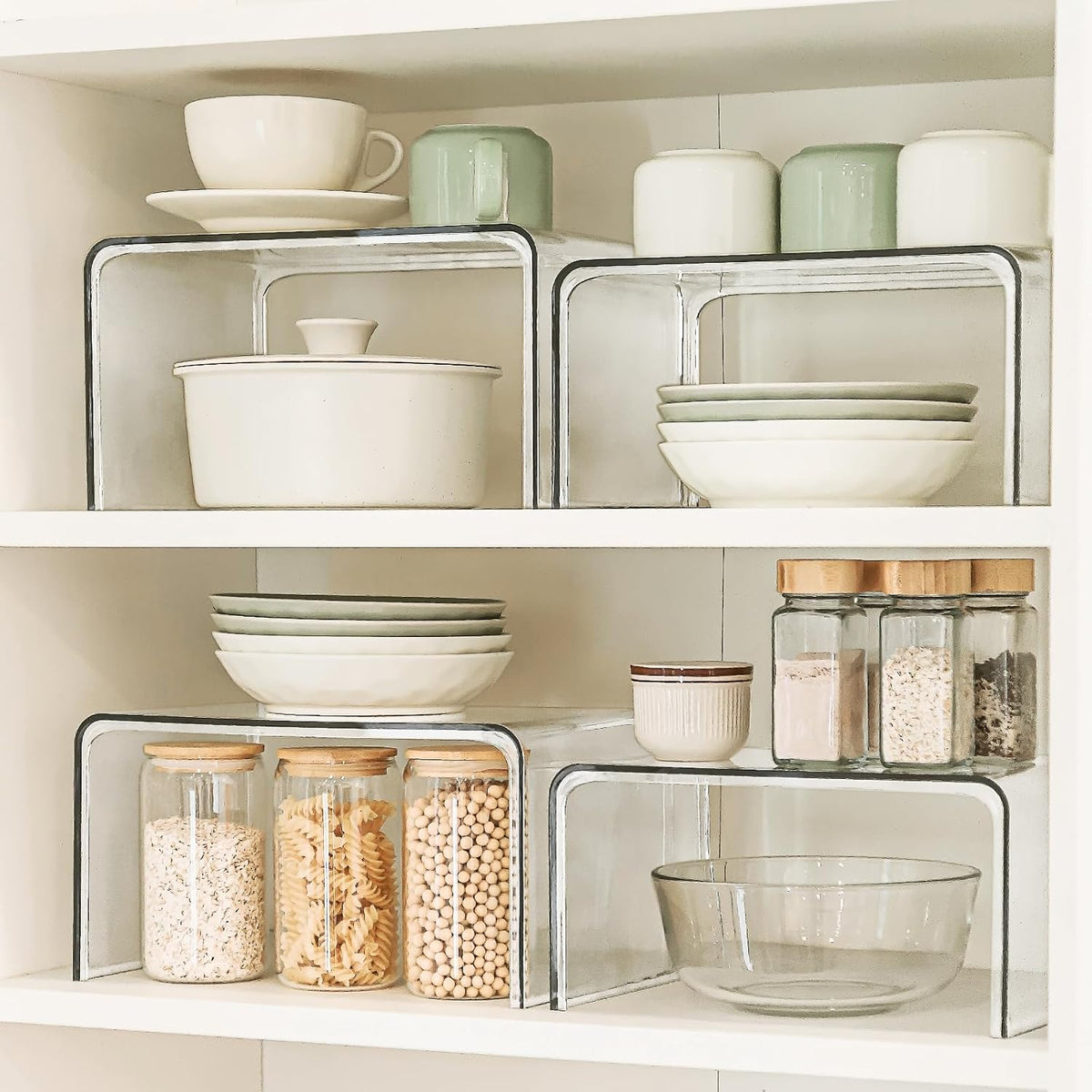 Bobomoment Clear Cabinet Organizer, Stackable Shelf Organizer Set of 4