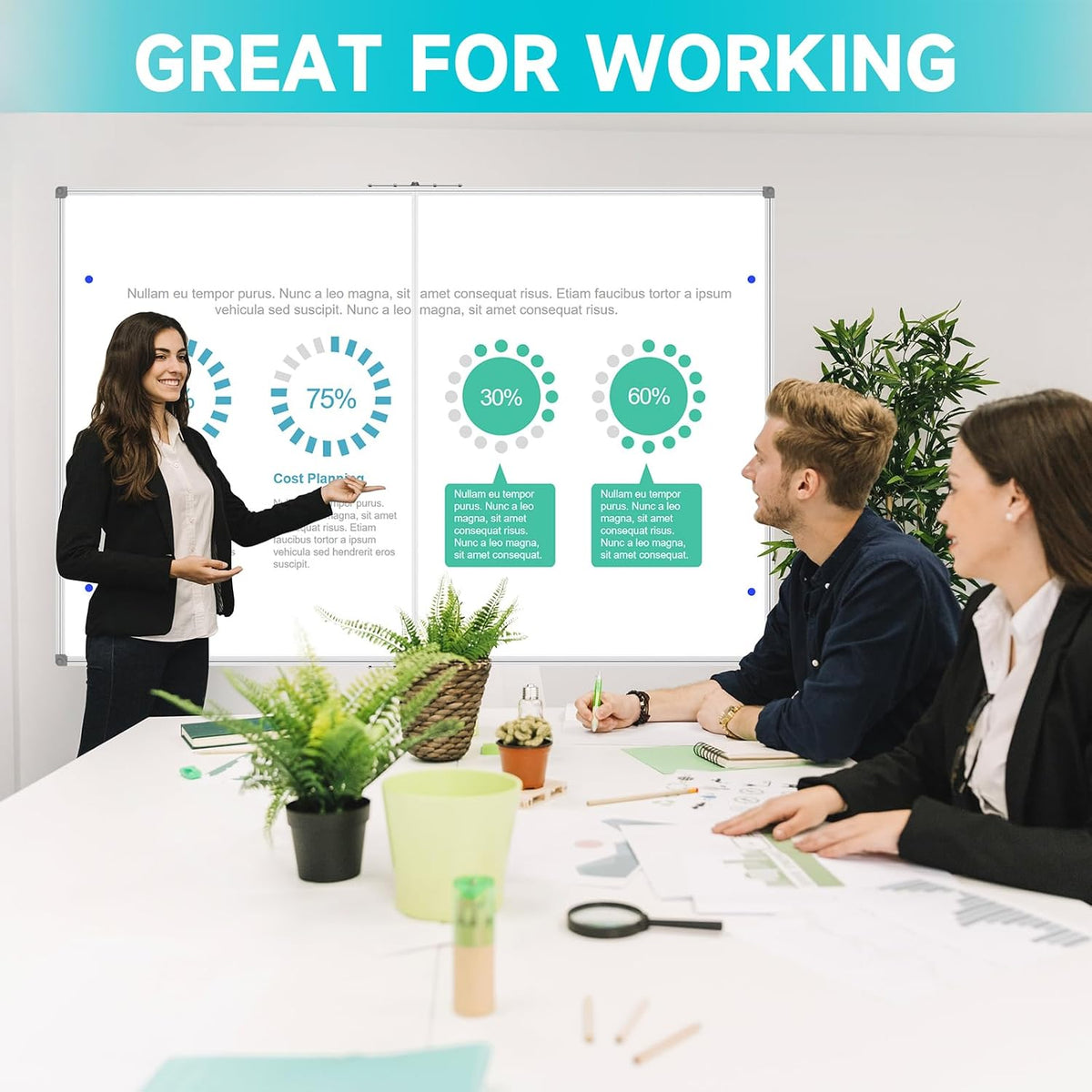 JILoffice Large Foldable White Board 60x40 Inches, Dry Erase Magnetic White B...