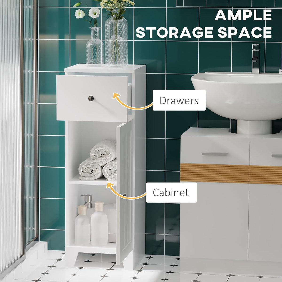 kleankin Short Bathroom Storage Cabinet with Adjustable Shelf, White