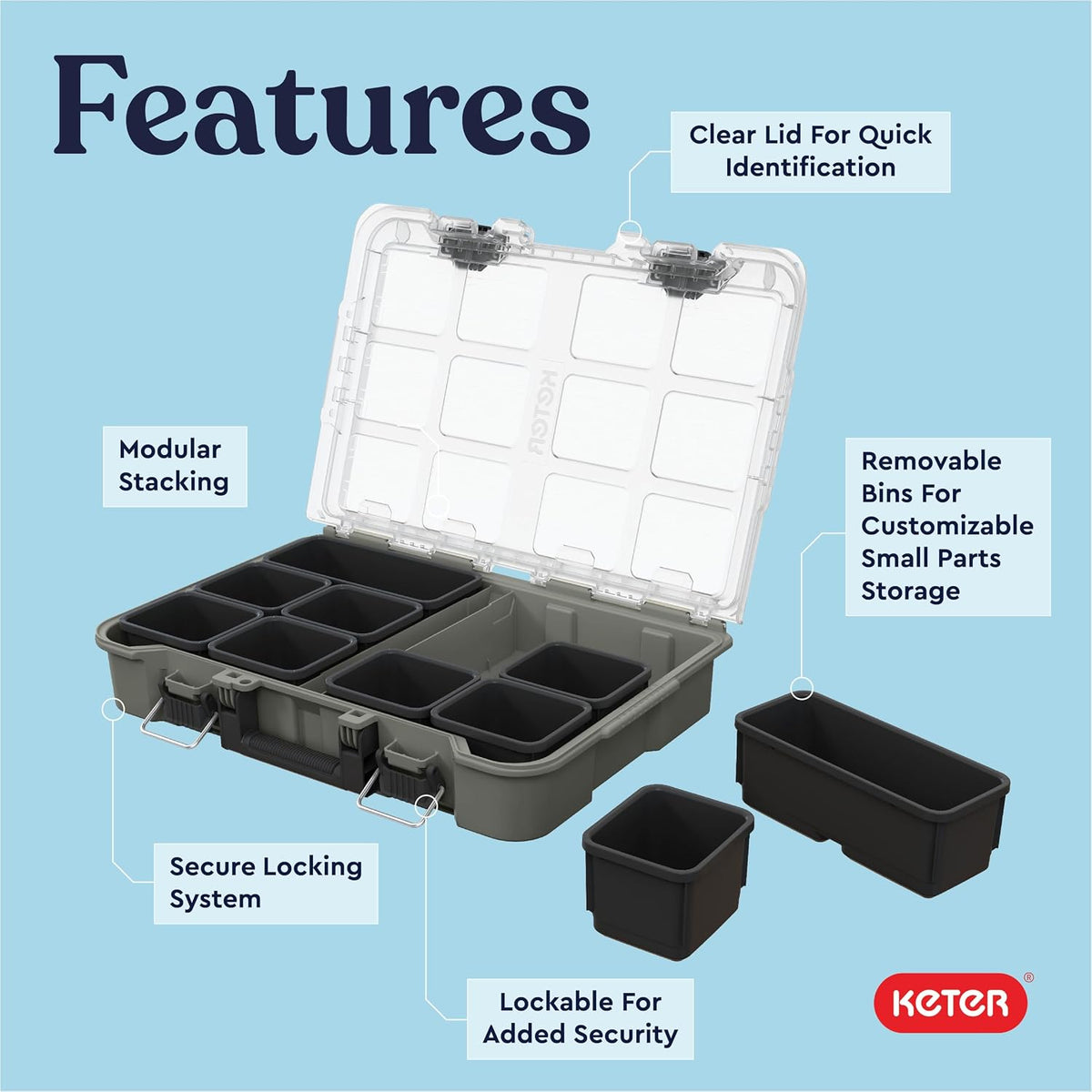Keter Stack N' Roll Camping Gear Organizer, Portable Storage Organizer
