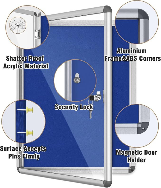 Mifuro 26"x20" Enclosed Bulletin Board, Lockable Weather-Resistant Aluminum - Image 3
