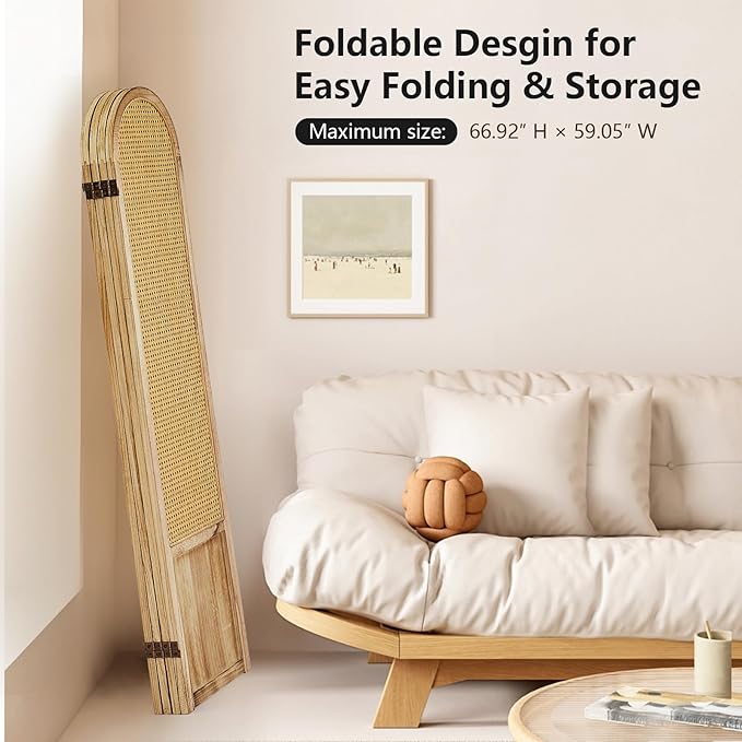Asnefeli Room Divider 4 Panel, Folding Privacy Screen, Foldable Wood Divider - Image 6
