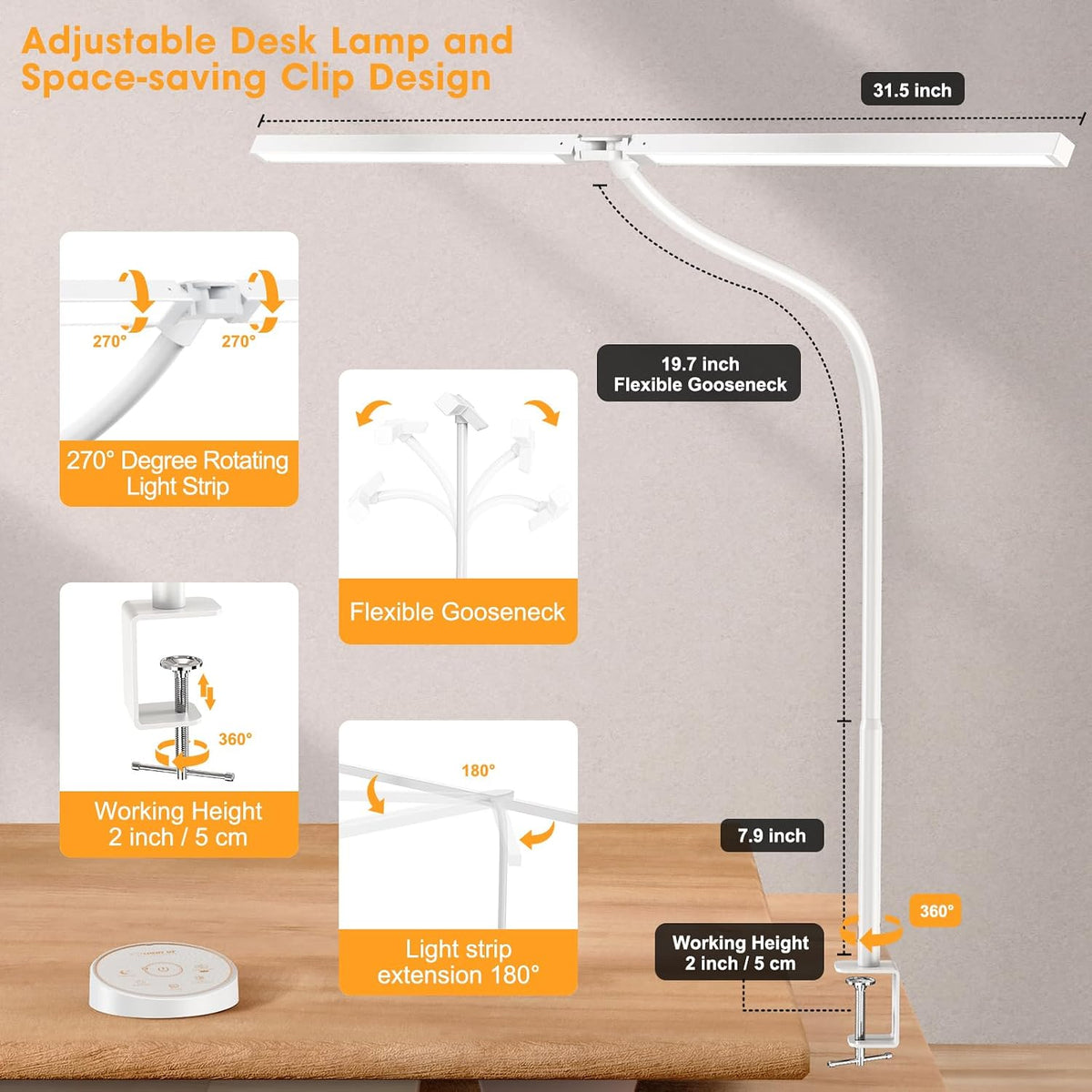 Pzloz Led Desk Lamp for Office Home - Eye Caring Architect lamp with Clamp,Du...