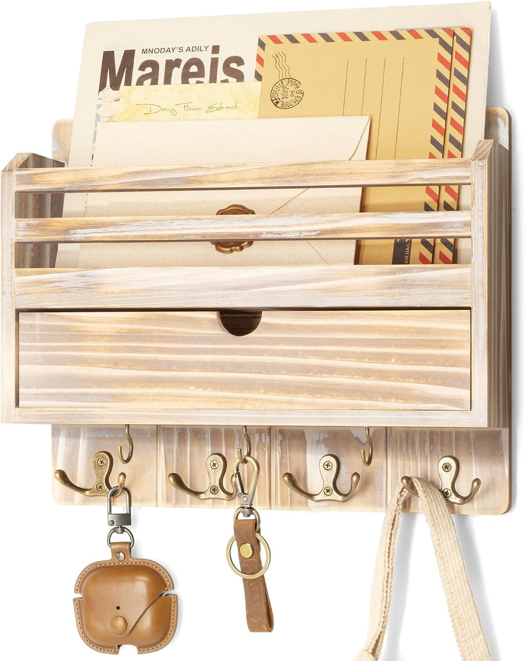 Rebee Vision Farmhouse Mail Organizer Wall Mount – Decorative Key and Mail