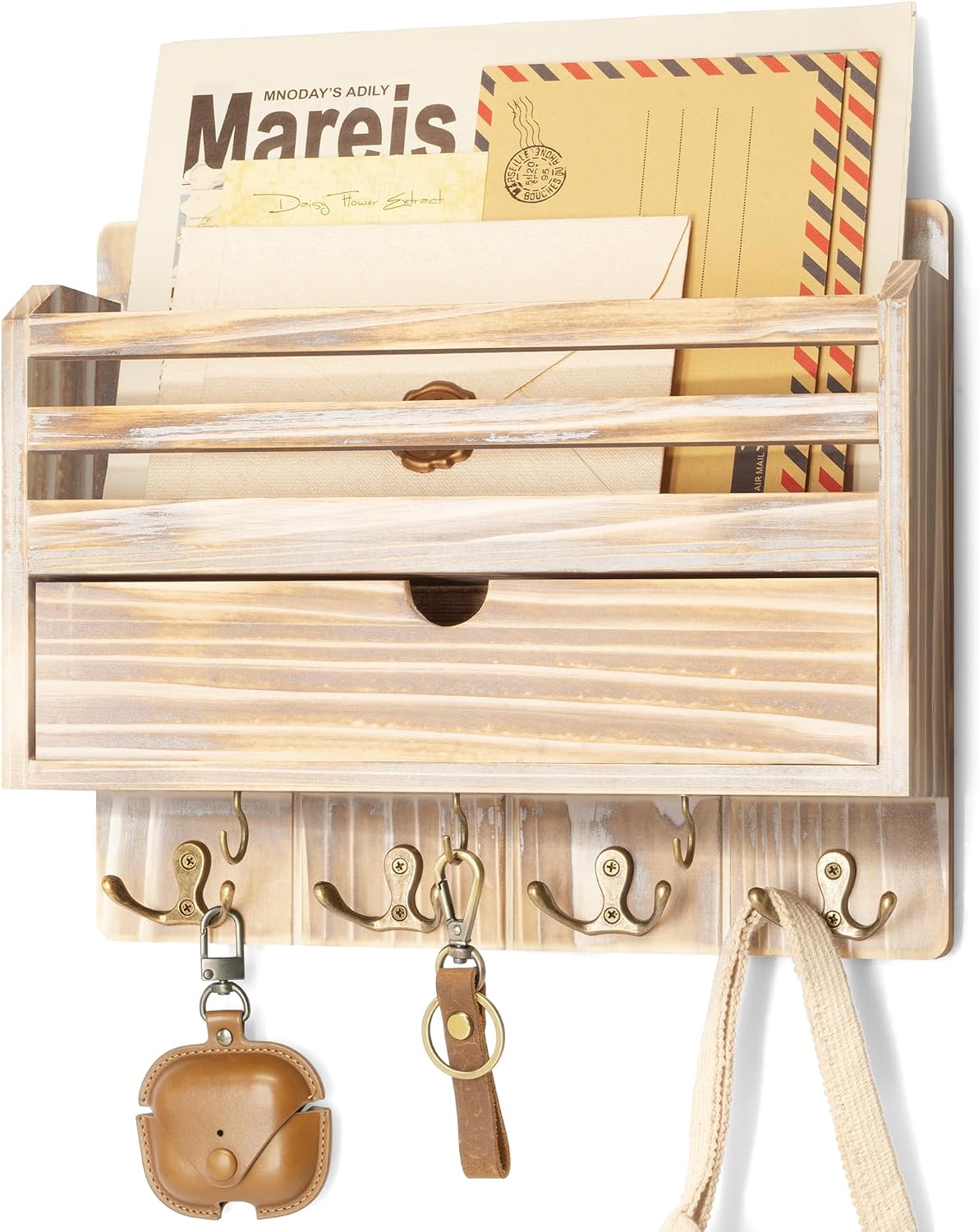 Rebee Vision Farmhouse Mail Organizer Wall Mount – Decorative Key and Mail