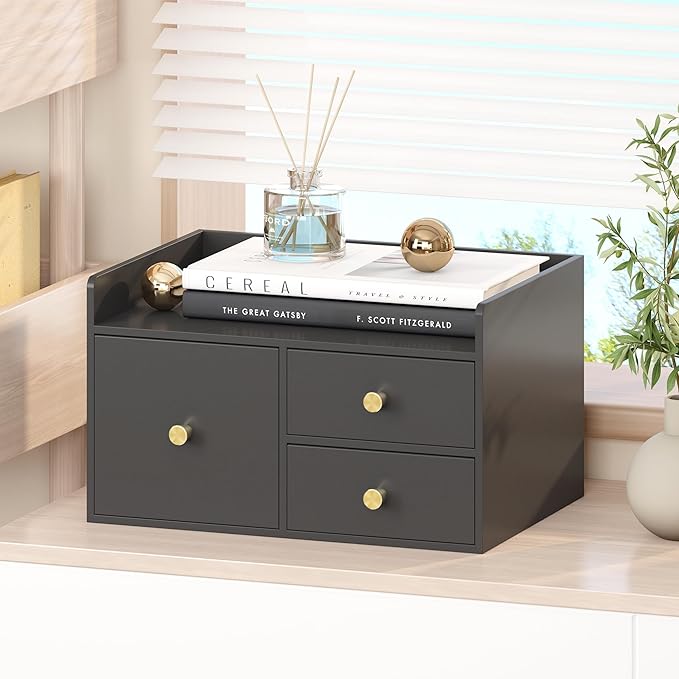 Bamboo Desk Organizer with Drawers Wooden Desktop Storage Drawers - Image 6