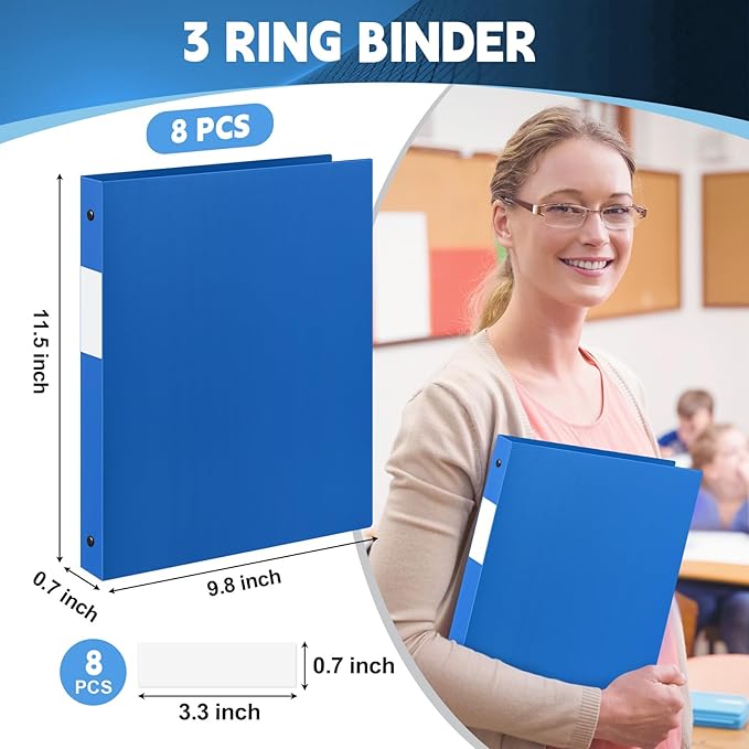 Henoyso 8 Pcs 3 Ring Binder 0.5 Inch Round Fits Letter Size 8.5'' x 11'' Paper - Image 3