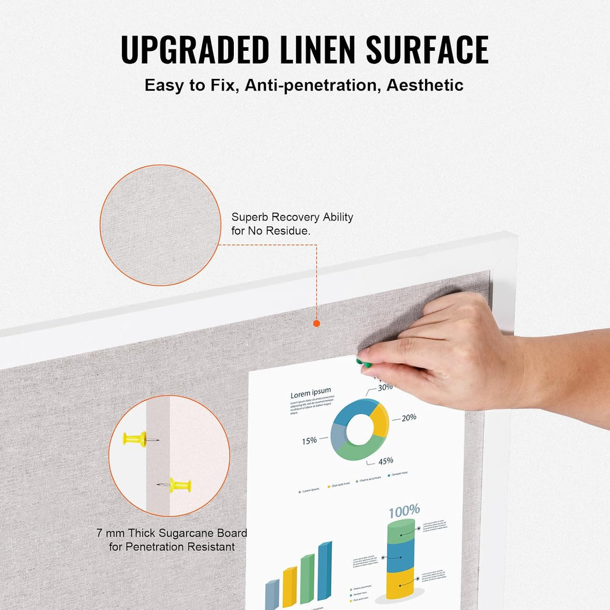 VEVOR 48"x36" White Cork Board with Linen Surface – Stylish Wall-Mo...