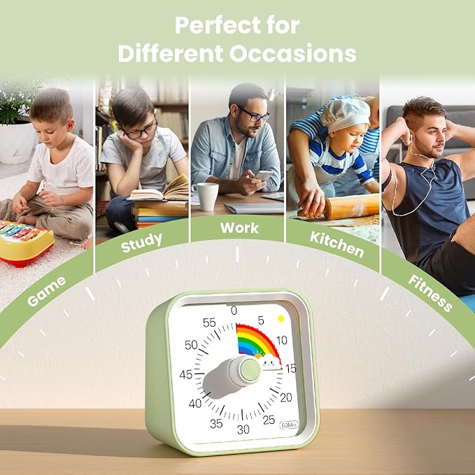 Visual Timer for Kids with Pause Function, Cute Silent Timer with Rainbow for - Image 6