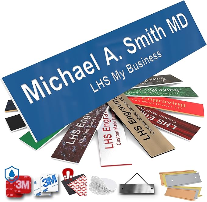 Engraved Name Plates for Door Sign Personalized Blue Plastic Plaque by LHS+My+Business