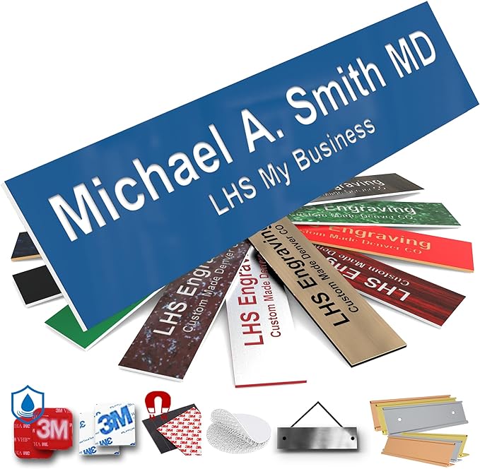 Engraved Name Plates for Door Sign Personalized Blue Plastic Plaque by LHS+My+Business
