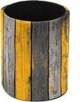 Leather Pen Holder for Desk Yellow Grey Gradient Wood Planks Pattern Pencil Cup by Unknown