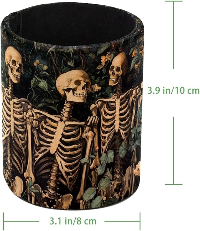 Leather Pen Holder for Desk, Skeleton Flower Pencil Cup Desktop Organizer - Image 4