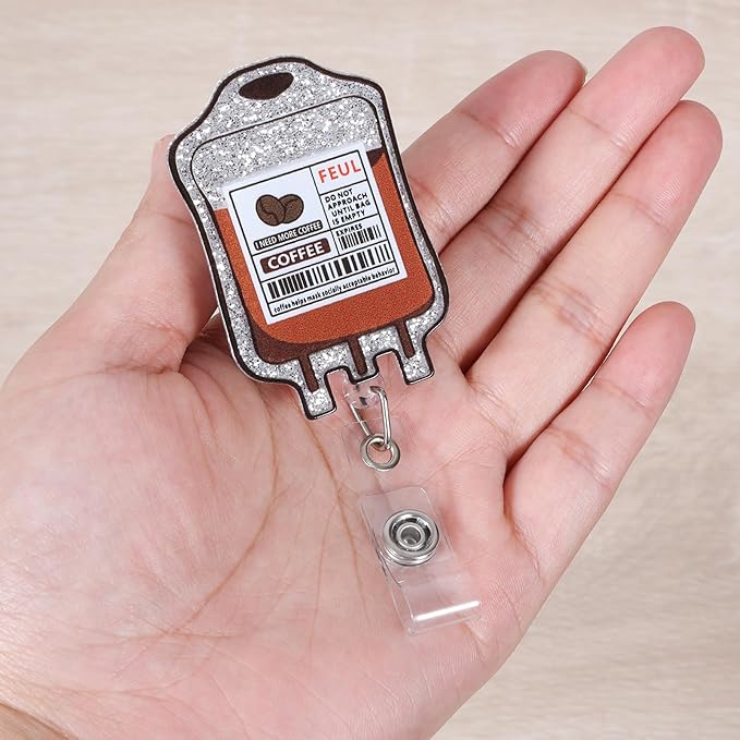 Funny Coffee Fuel Nurse Badge Reel, Cute Coffee IV Bag Retractable ID Card - Image 4