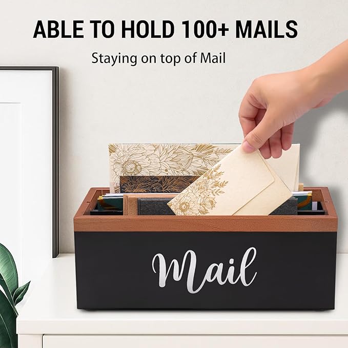 100% Real Wood Mail Organizer for Countertop, Dual-Sided Mail Script Design - Image 7