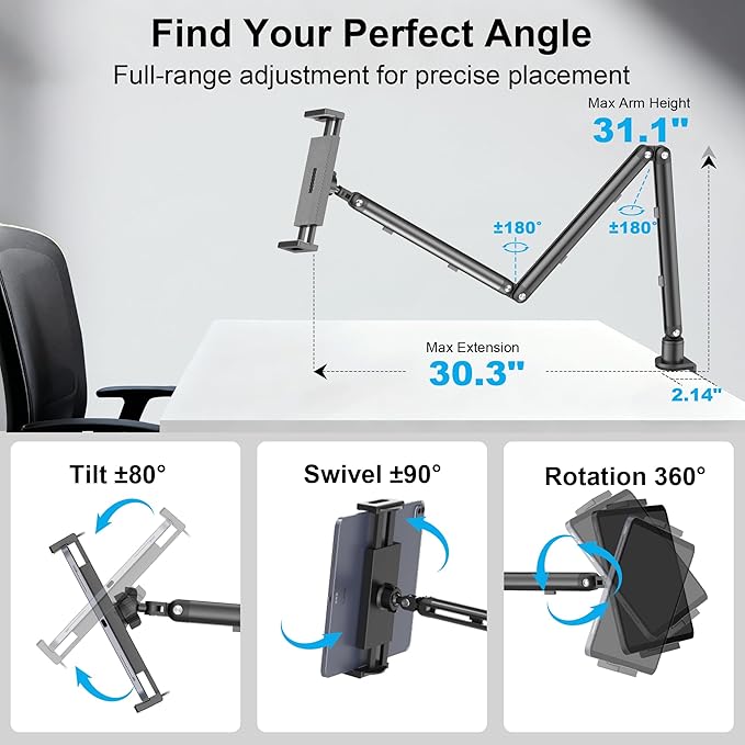 iPad Holder for Desk, Adjustable Tablet Arm iPad Desk Mount - Image 6