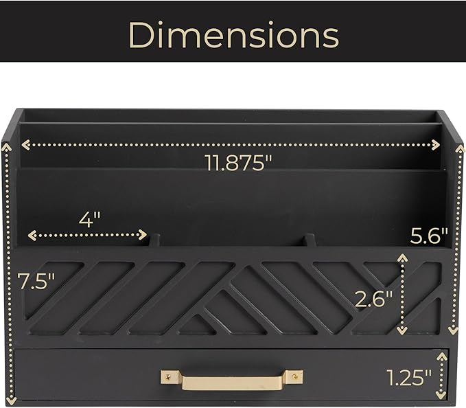 BLU MONACO | Grey Wooden Desk Organizer - Image 6