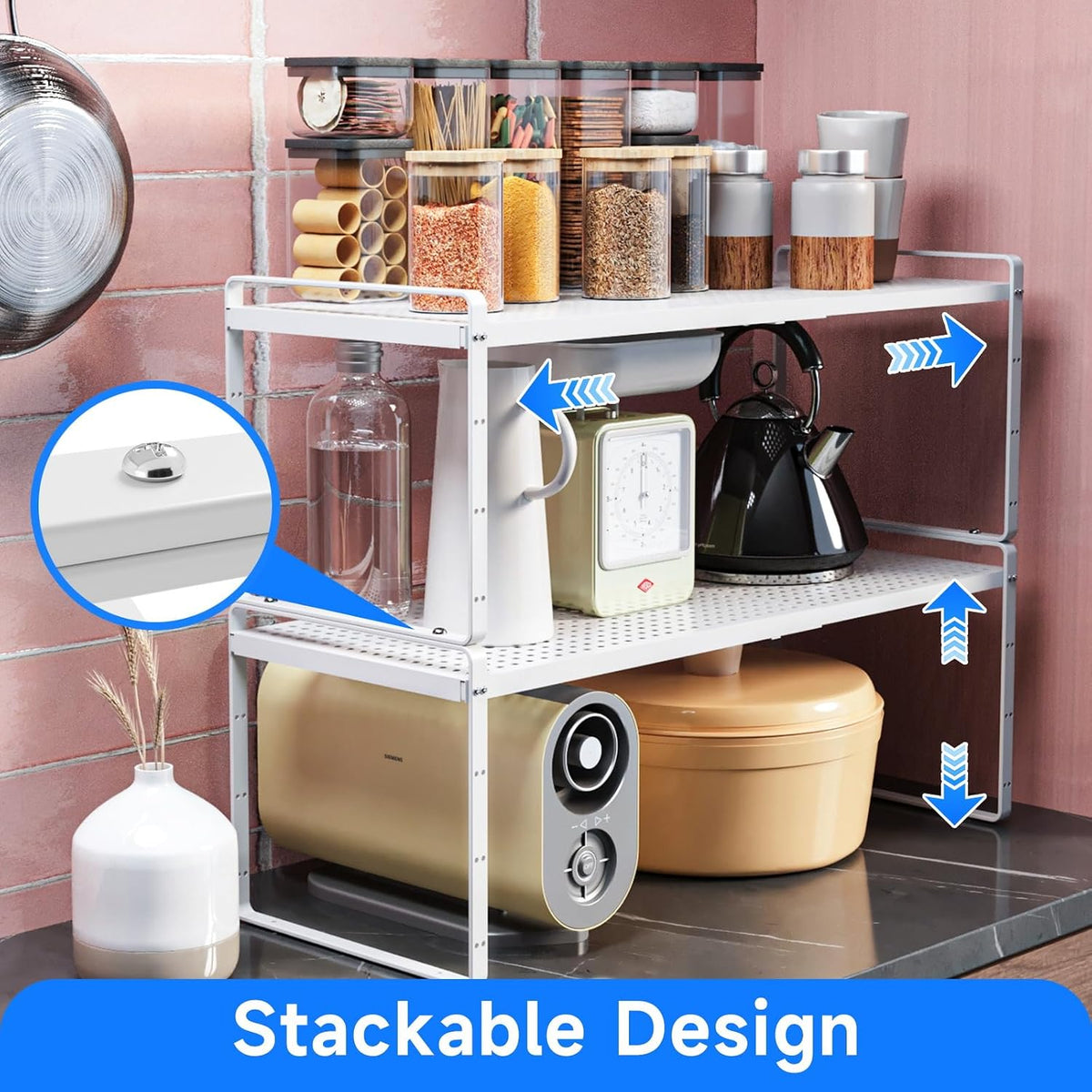 Expandable Cabinet Shelf Organizers, Kitchen Small Stand Rack Organization fo...