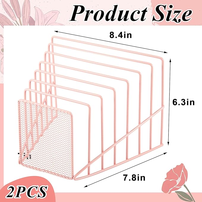 2 Pcs 7 Section Incline File Sorter Metal Wire Mesh File Rack - Image 2