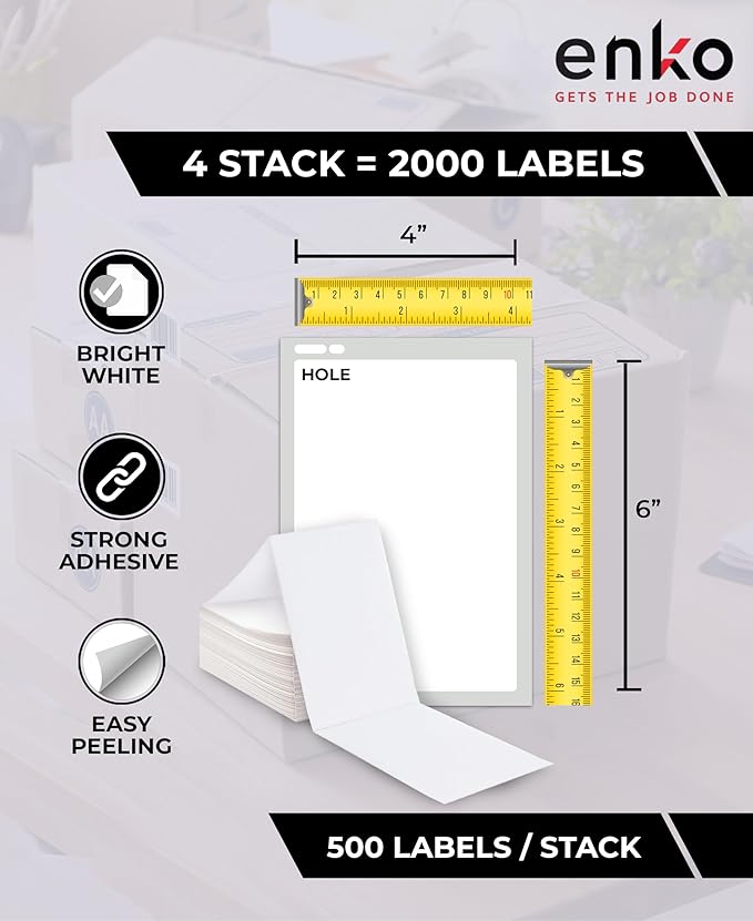 enKo Products - 4" x 6" Fanfold Direct Thermal Labels - White Shipping Labels - Image 2