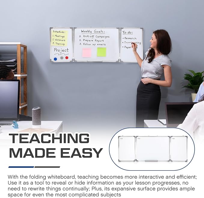 48” x 18” Foldable Whiteboard Dry Erase Board Large Tri Folding Whiteboard - Image 5