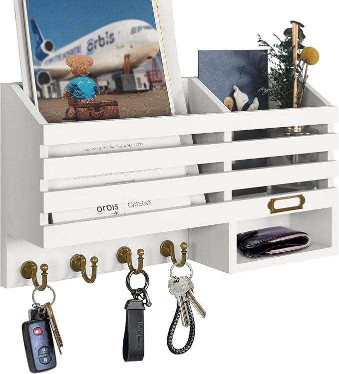 FifthQuarter Key Holder for Wall: Easy Mounted Key Rack and Mail Organizer by FifthQuarter