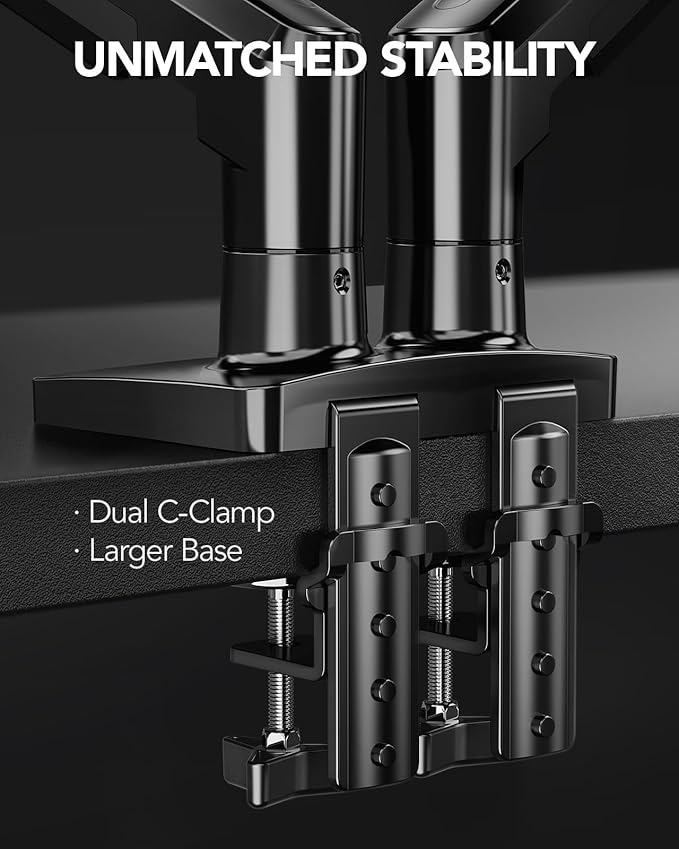 HUANUO Dual Monitor Stand, Fully Adjustable Gaming Monitor Desk Mount - Image 4