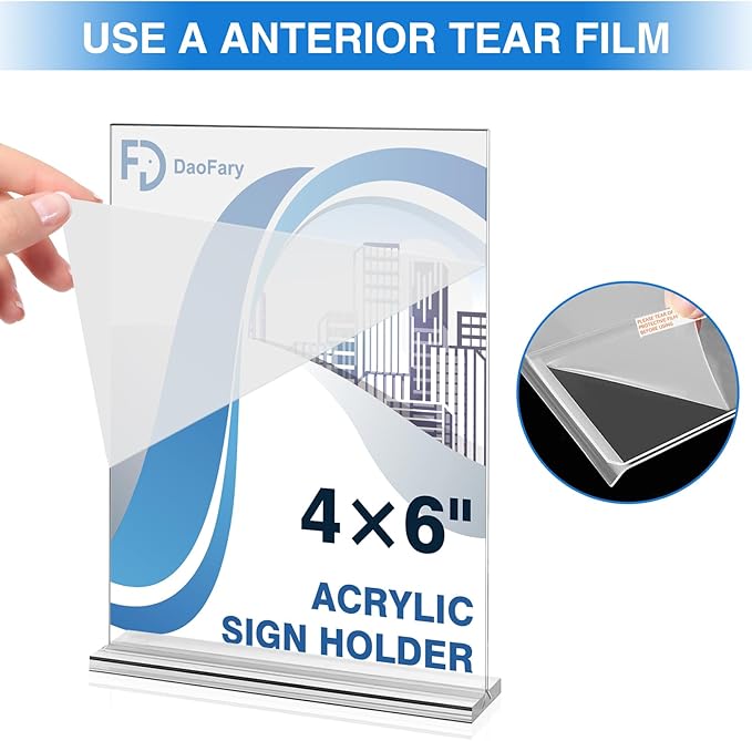 Daofary 12 Pack Acrylic Sign Holder 4 x 6, Double-Sided Stand up Table Top Sign - Image 7