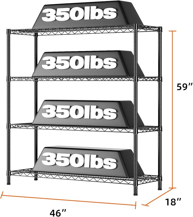 SINGAYE 4 Shelves Adjustable Shelf Heavy Duty Shelf 1400LBS Wire Storage - Image 3