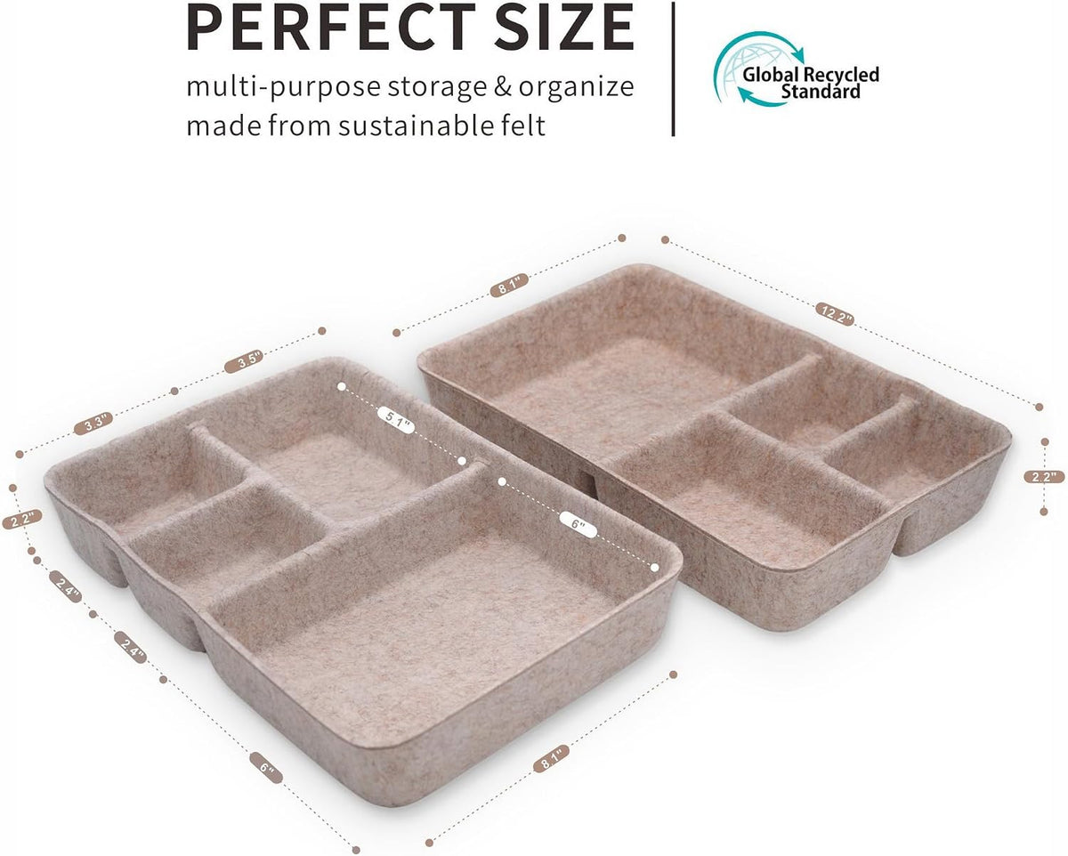 Welaxy Drawer Organizer Tray 4-Compartment Nordic Oatmeal Felt Divider