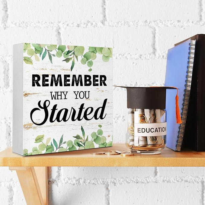 Entrepreneur Wooden Block Sign Remember Why Quote 5x5x1 INCH Sign, Office - Image 4