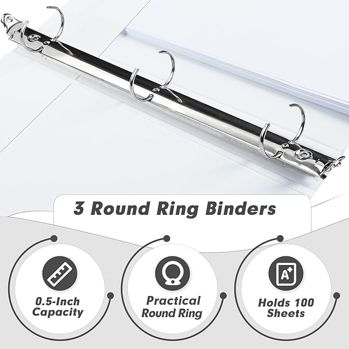 3 Ring Binder 0.5 Inch, PANDRI 6 Pack Binder Fits Letter Size 8.5'' x 11'' Paper - Image 3