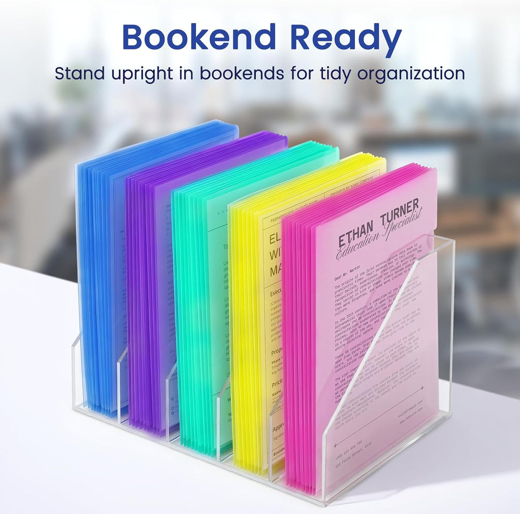 Sooez 25 Pack Clear Document Folder Project Pockets, Clear Plastic Folders Letter Size Plastic Document Folders Paper Poly Jacket Sleeves Folders Copy, 5 Assorted Colors