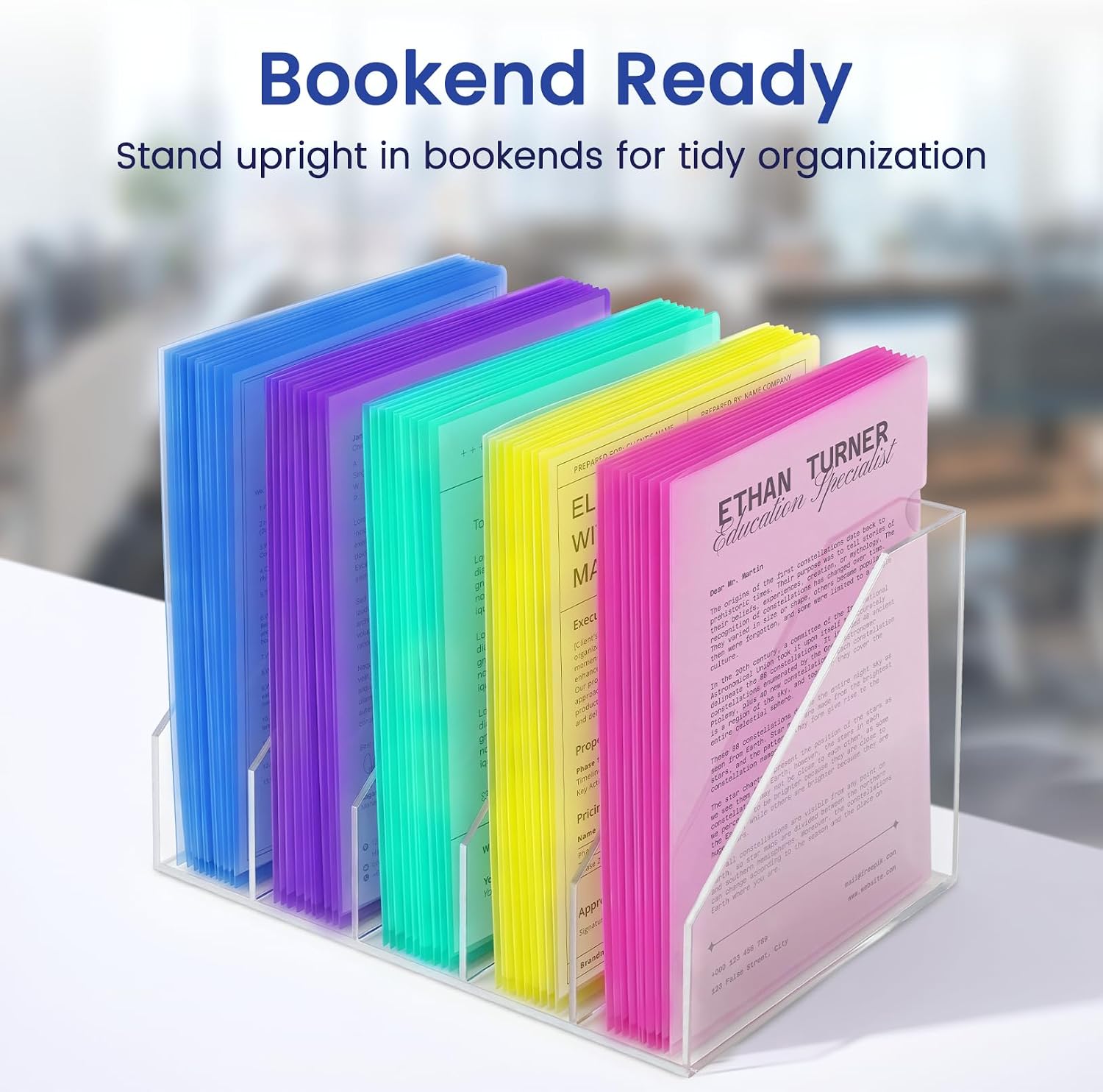 Sooez 25 Pack Clear Document Folder Project Pockets, Clear Plastic Folders Letter Size Plastic Document Folders Paper Poly Jacket Sleeves Folders Copy, 5 Assorted Colors
