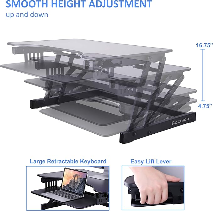 Rocelco 32" Height Adjustable Standing Desk Converter - Image 4