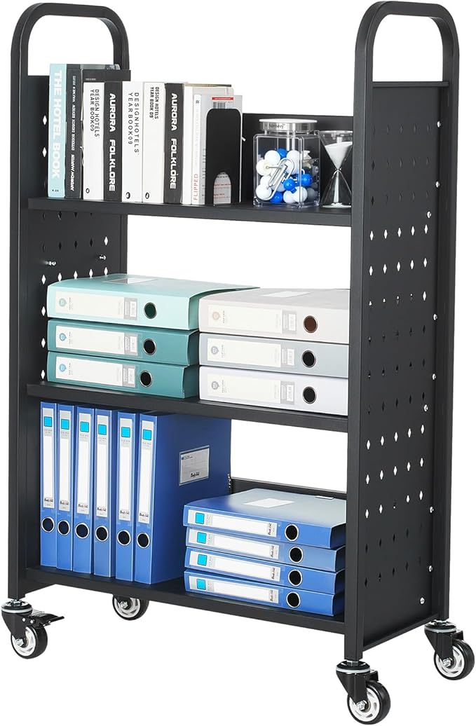 VEVOR Rolling Library Book Cart, 330 lbs Capacity, 30.3 x 15 x 48.0-Inch - Image 9